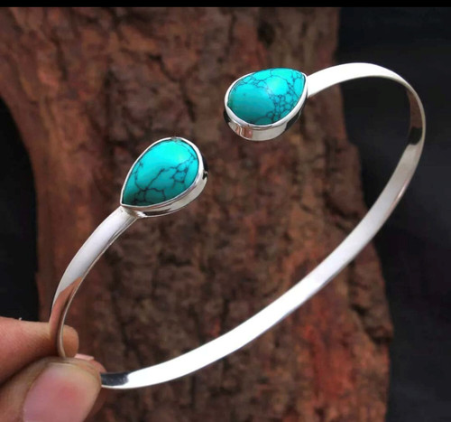 Turquoise bangle 925 silver - bangle,