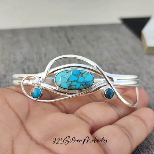 Turquoise gemstone bangle - bangle, 925
